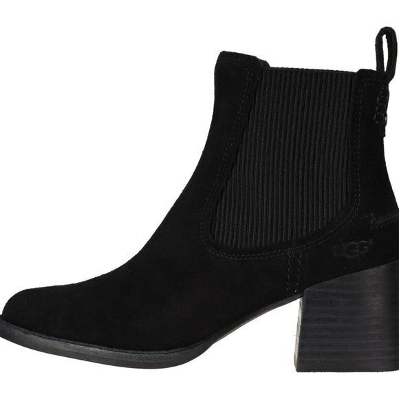 UGG FAYE BLACK SUEDE ANKLE BOOTS HEELS‎ BLACK AUTHE - Picture 1 of 11